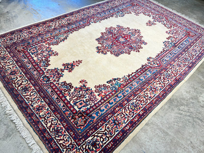 6'3"x9'5" Hand-Knotted 100% Wool Pile Sarouke Carpet - Area Rug