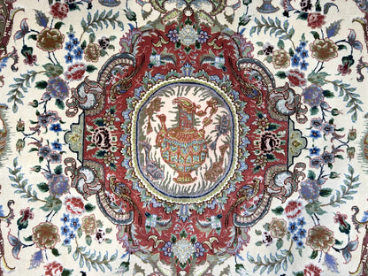 6'6"x10'2" Extra-Fine Hand-Knotted Wool & Silk Blend Tabrize Carpet - Area Rug