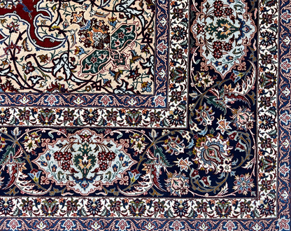 8'1"x11'9" Very Fine Hand-Knotted Wool & Silk Isfahane Area Rug - Signed