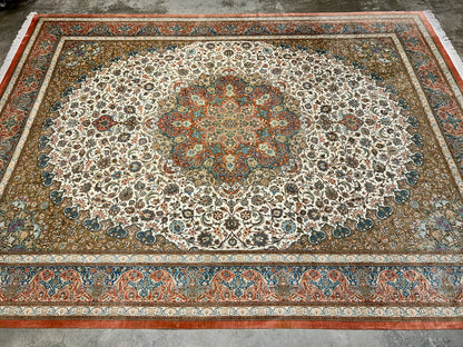 9'10"x13' Exquisite Signed Hand-Knotted 100% Silk Qume Rug