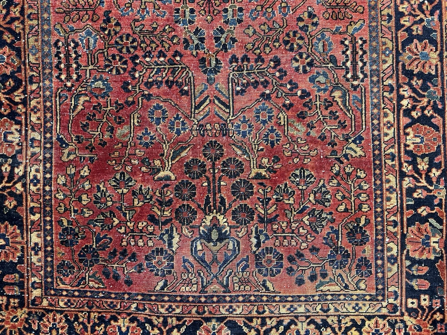 4'9”x6’3” Antique Fine Wool Sarouke Rug Hand-knotted Carpet