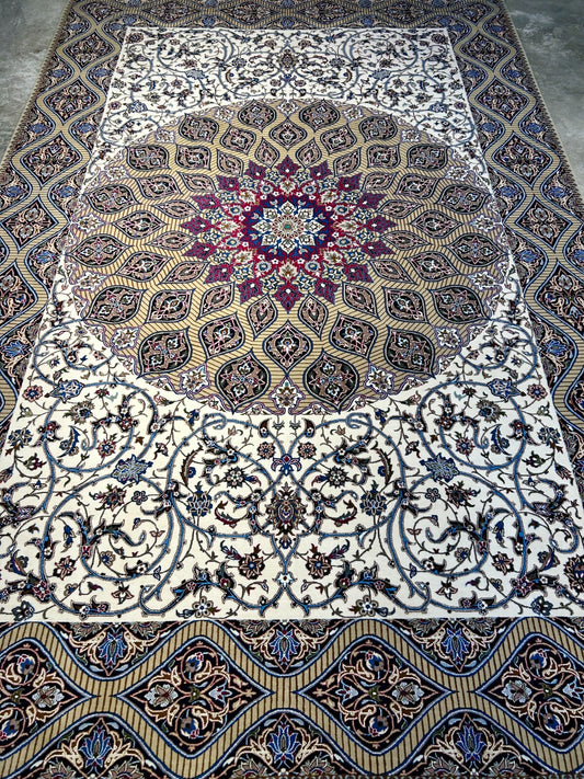 6'6"x10' Extra Fine Hand-Knotted Wool & Silk Isfahane Rug