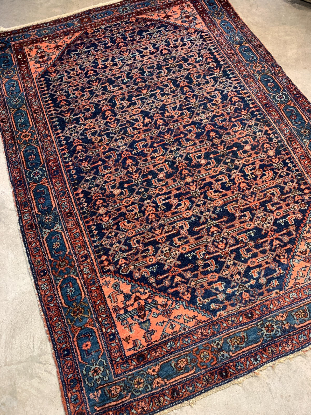  4'9"x6'8" Antique Pre-1900 Geometric Malayer Area Rug Hand-knotted Carpet