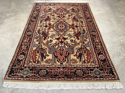 4'x6' Fine Hand-Knotted 100% Wool PileMahal Design Area Rug - Carpet