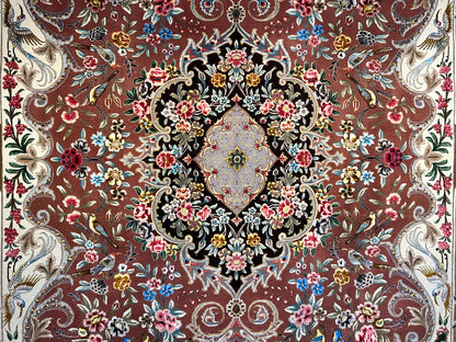 6'9"x9'10" Extra-Fine Hand-Knotted Wool & Silk Blend Tabrize Carpet - Area Rug