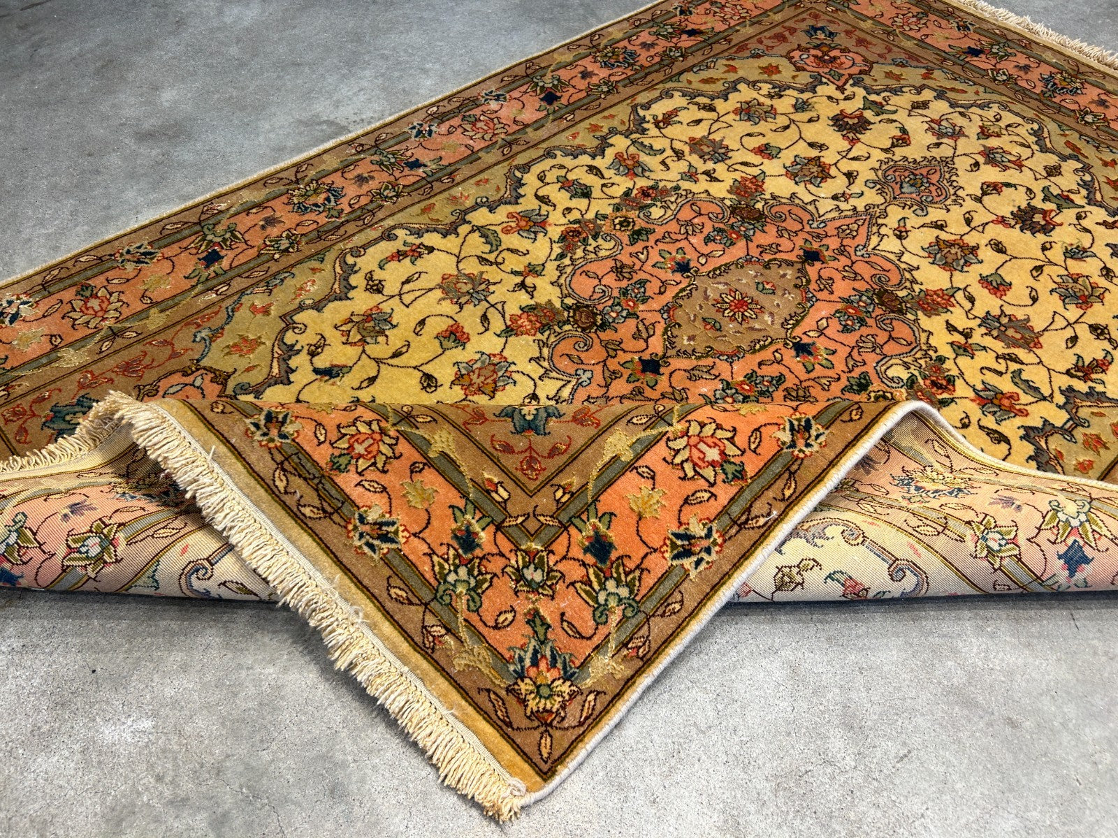 3'4"x6' Very Fine Hand-Knotted Wool & Silk Tabrize Rug
