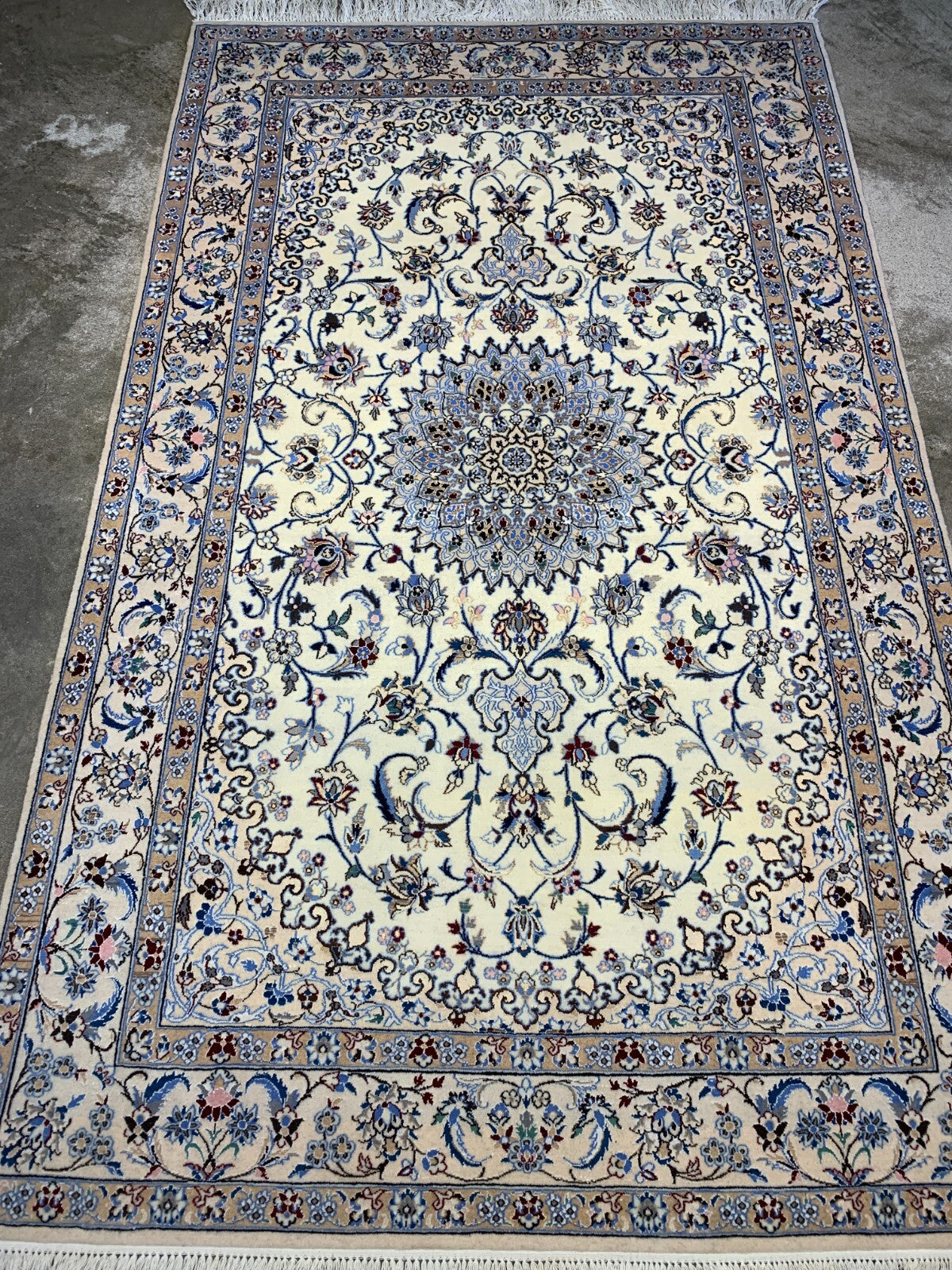 4'x6'6" Fine Hand-Knotted Wool & Silk Blend Naine Carpet - Area Rug