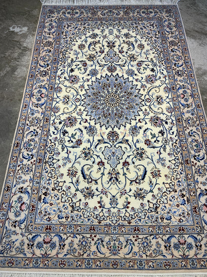 4'x6'6" Fine Hand-Knotted Wool & Silk Blend Naine Carpet - Area Rug