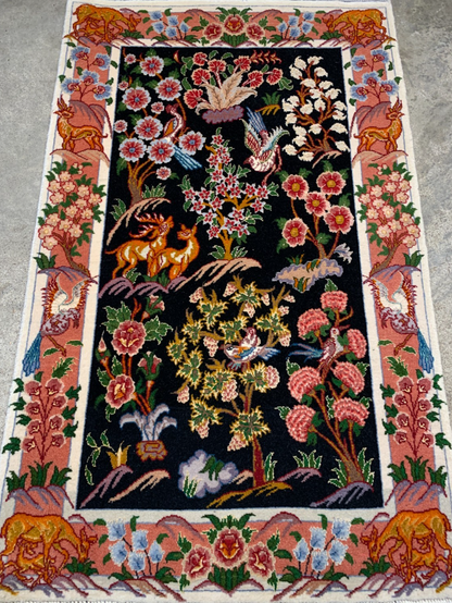 2'x3'3" Fine Hand-Knotted Wool & Silk Tabrize Rug