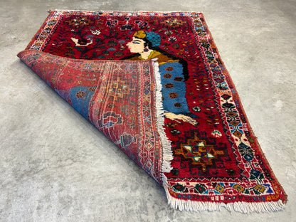 4'2"x5'3" Gorgeous Hand-Knotted 100% Wool Pile Pictorial Area Rug - Carpet