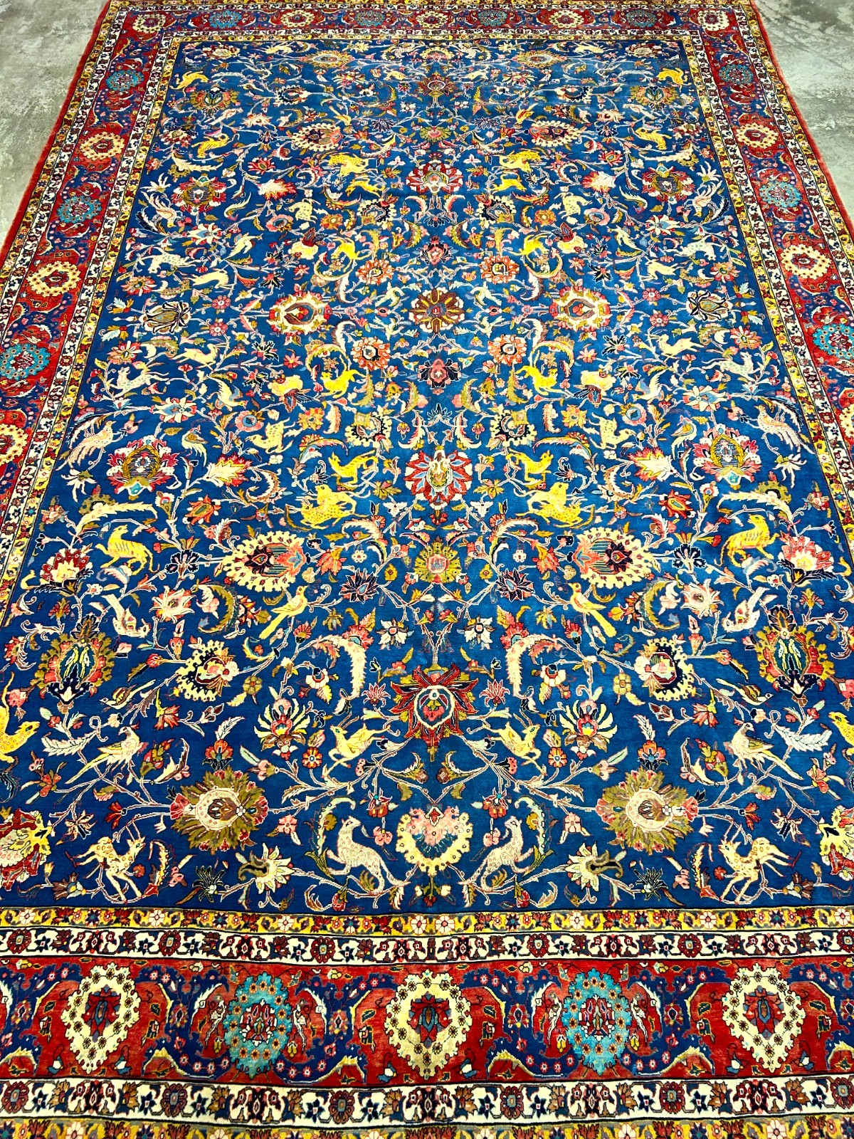 Collector Item - 10'6"x15'7" Antique Hand-Knotted Wool & Silk Varamine Area Rug
