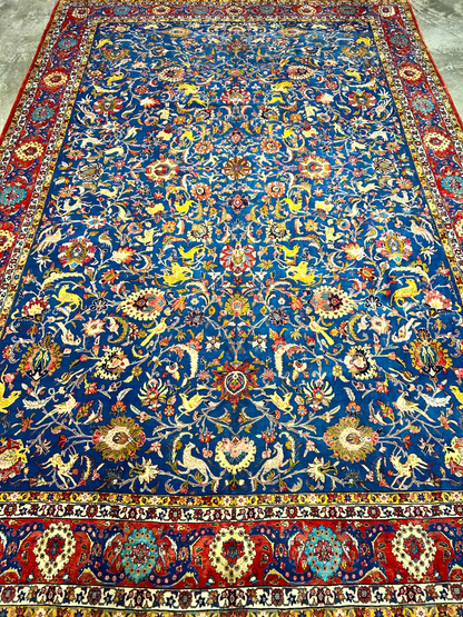 Collector Item - 10'6"x15'7" Antique Hand-Knotted Wool & Silk Varamine Area Rug
