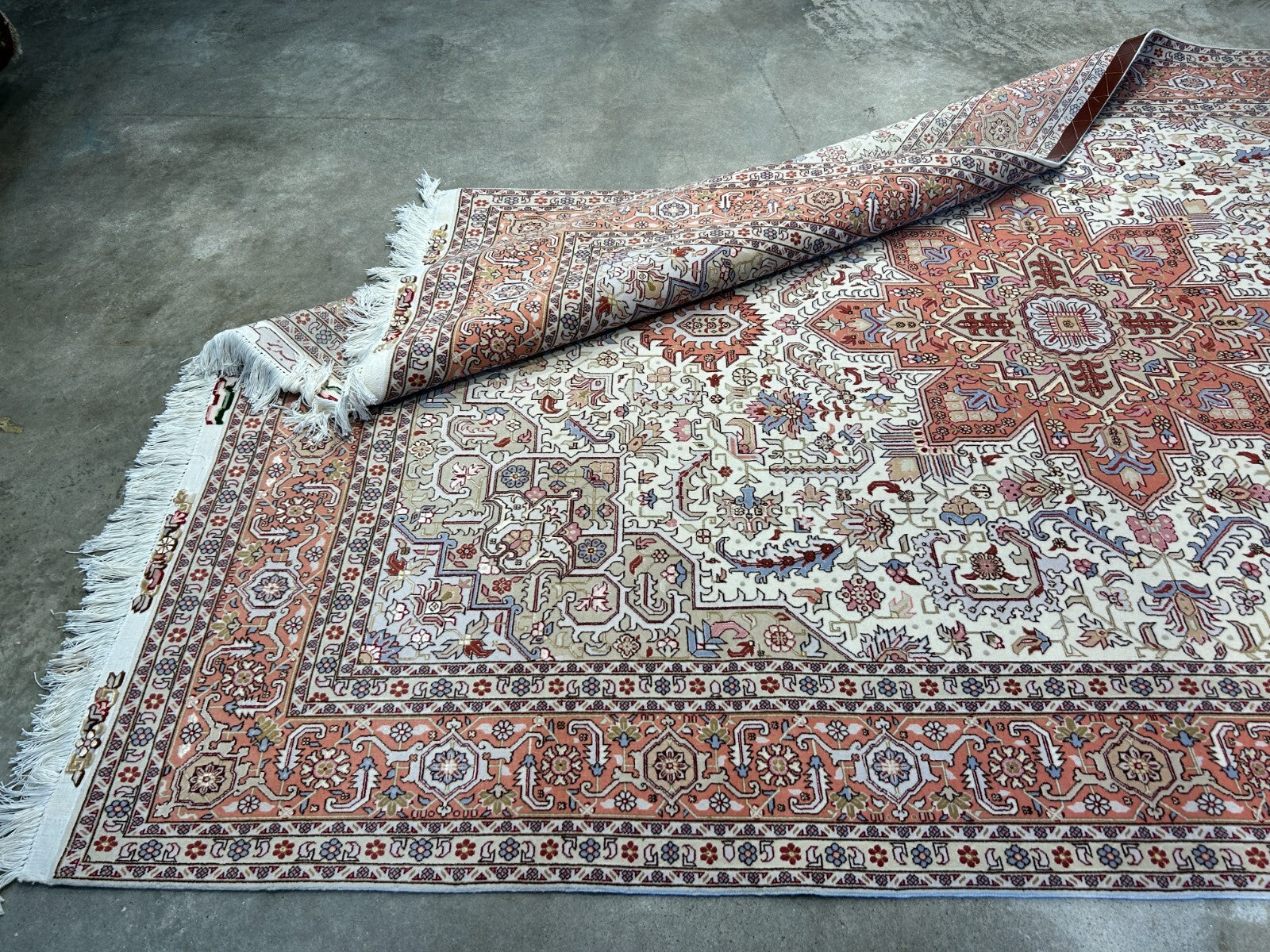 6'7"x9'10" Fine Hand-Knotted Wool & Silk Blend Tabrize Herize Carpet - Area Rug