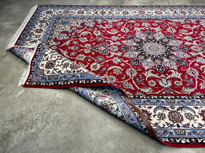 6'7"x9'10" Fine Hand-Knotted Wool & Silk Blend Isfahane Area Rug - Signed