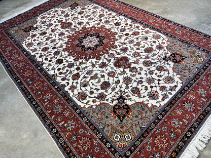 6'2"x9'3" Fine Hand-Knotted Wool & Silk Blend Tabrize Carpet - Area Rug