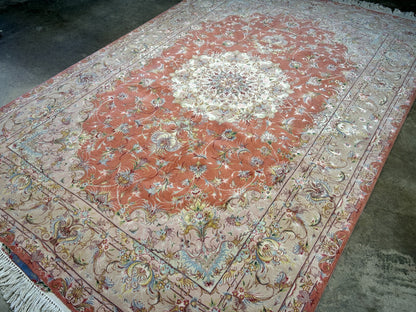 6'7"x9'9" Fine Hand-Knotted Wool & Silk Blend Tabrize Carpet - Area Rug