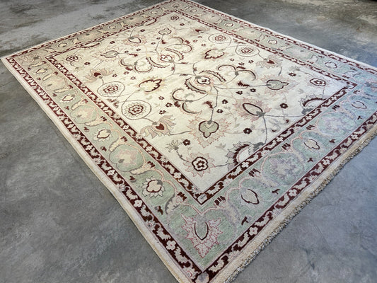 7'1"x9'1" Hand-Knotted 100% Wool Pile Indian Arut Carpet - Area Rug