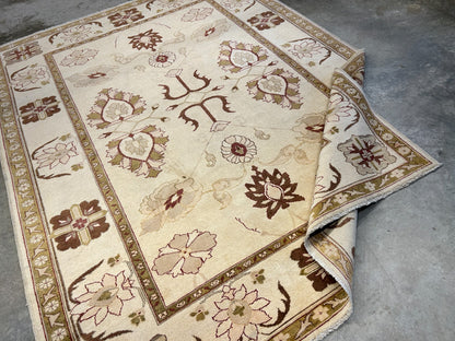 7'0"x9'3" Hand-Knotted 100% Wool Pile Indian Arut Carpet - Area Rug