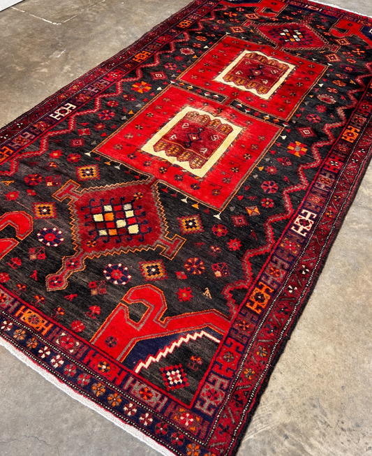 4'10" x 9'5" Hand-Knotted 100% Wool Pile Hamadane Area Rug - Carpet