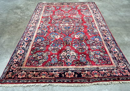 3'3"x4'11" Antique Hand-Knotted 100% Wool Pile Sarouke Rug