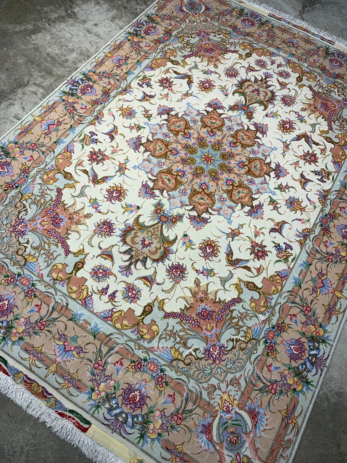 4'10"x6'10" Very Fine Hand-Knotted Wool & Silk Blend Tabrize Carpet - Area Rug