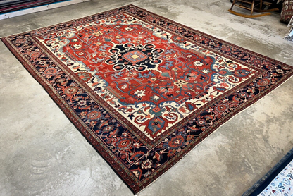 Collector Item - 9'x11'6" Hand-Knotted 100% Wool Pile Serapie Carpet - Area Rug