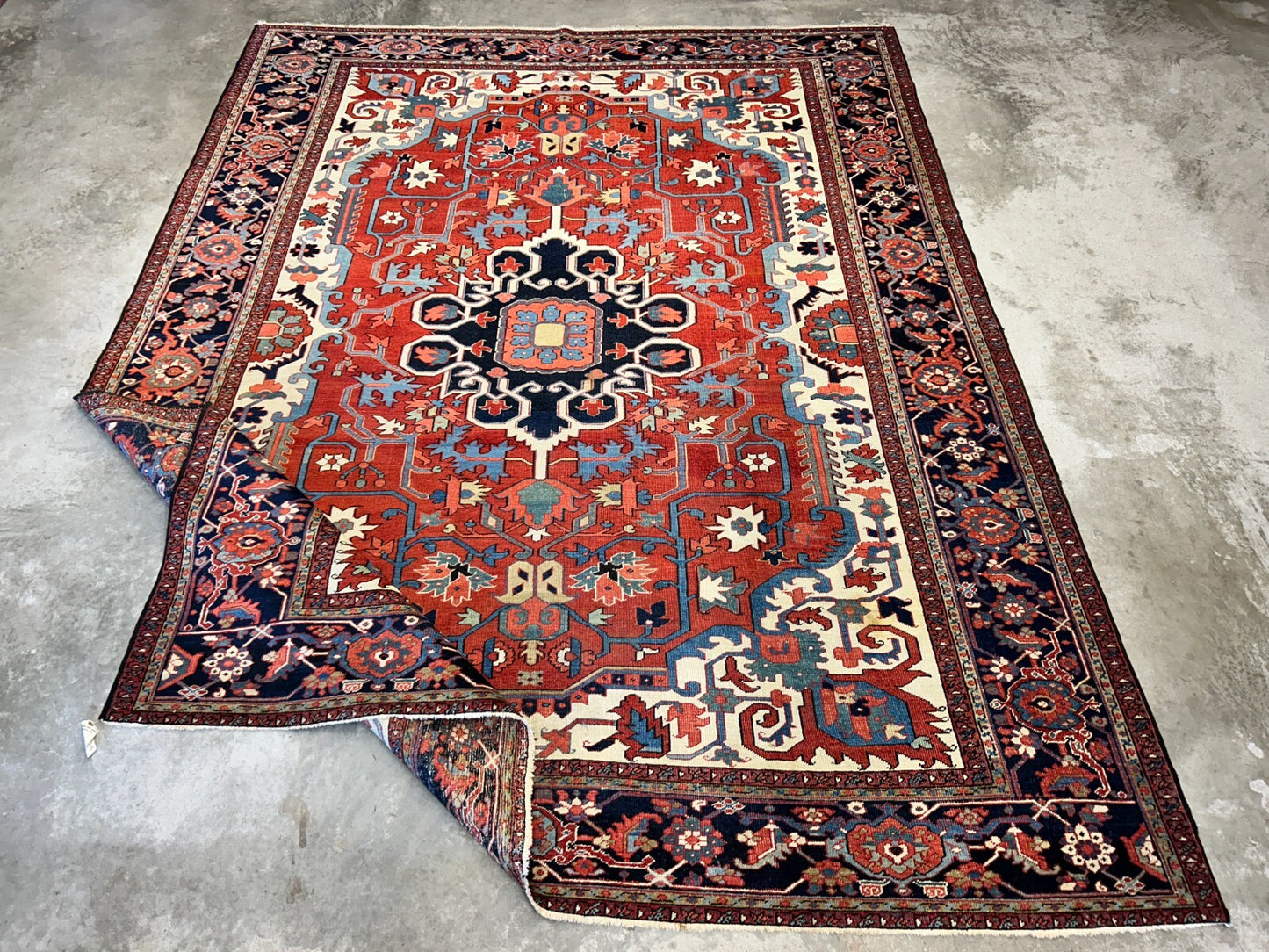 Collector Item - 9'x11'6" Hand-Knotted 100% Wool Pile Serapie Carpet - Area Rug