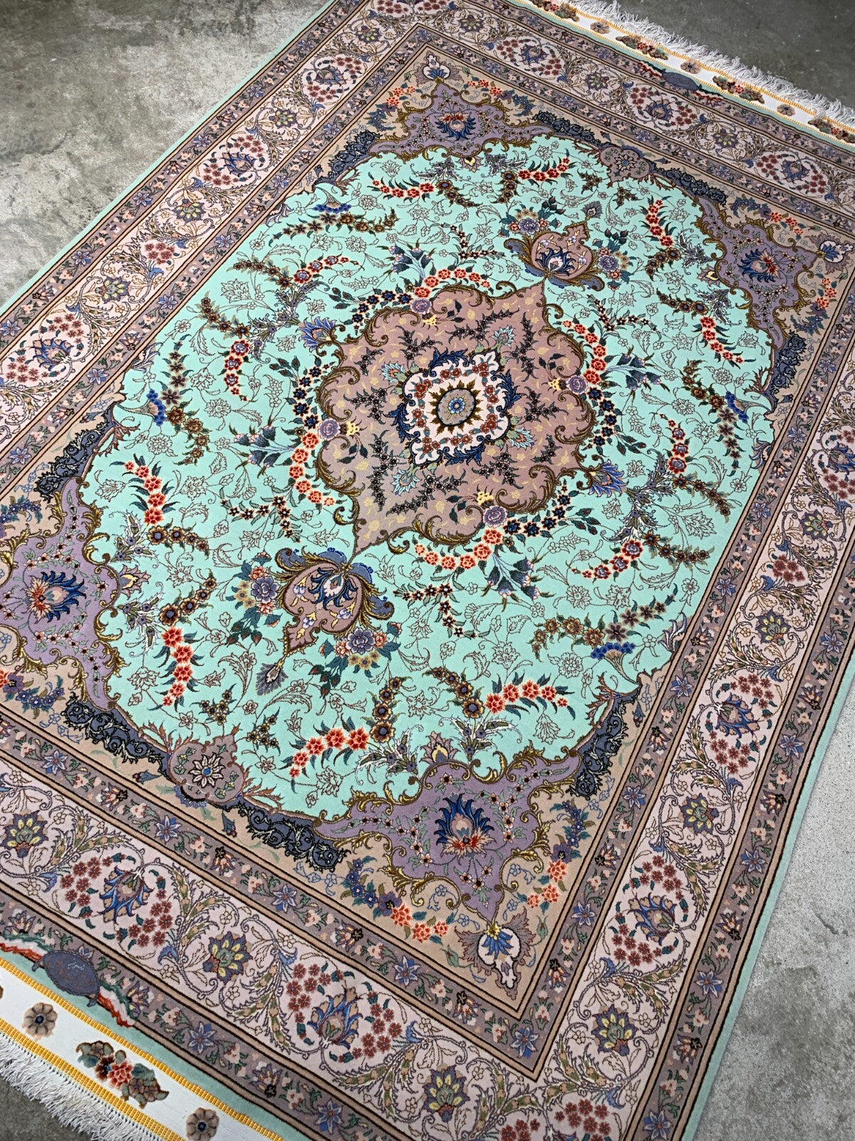 4'10"x7' Extremely Fine Hand-Knotted Wool & Silk Blend Tabrize Carpet - Area Rug