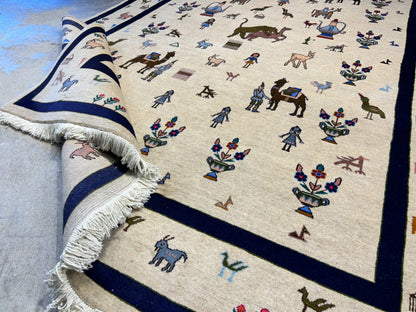 6'3"x9'4" Hand-Knotted 100% Wool Pile Gabeh Carpet - Area Rug