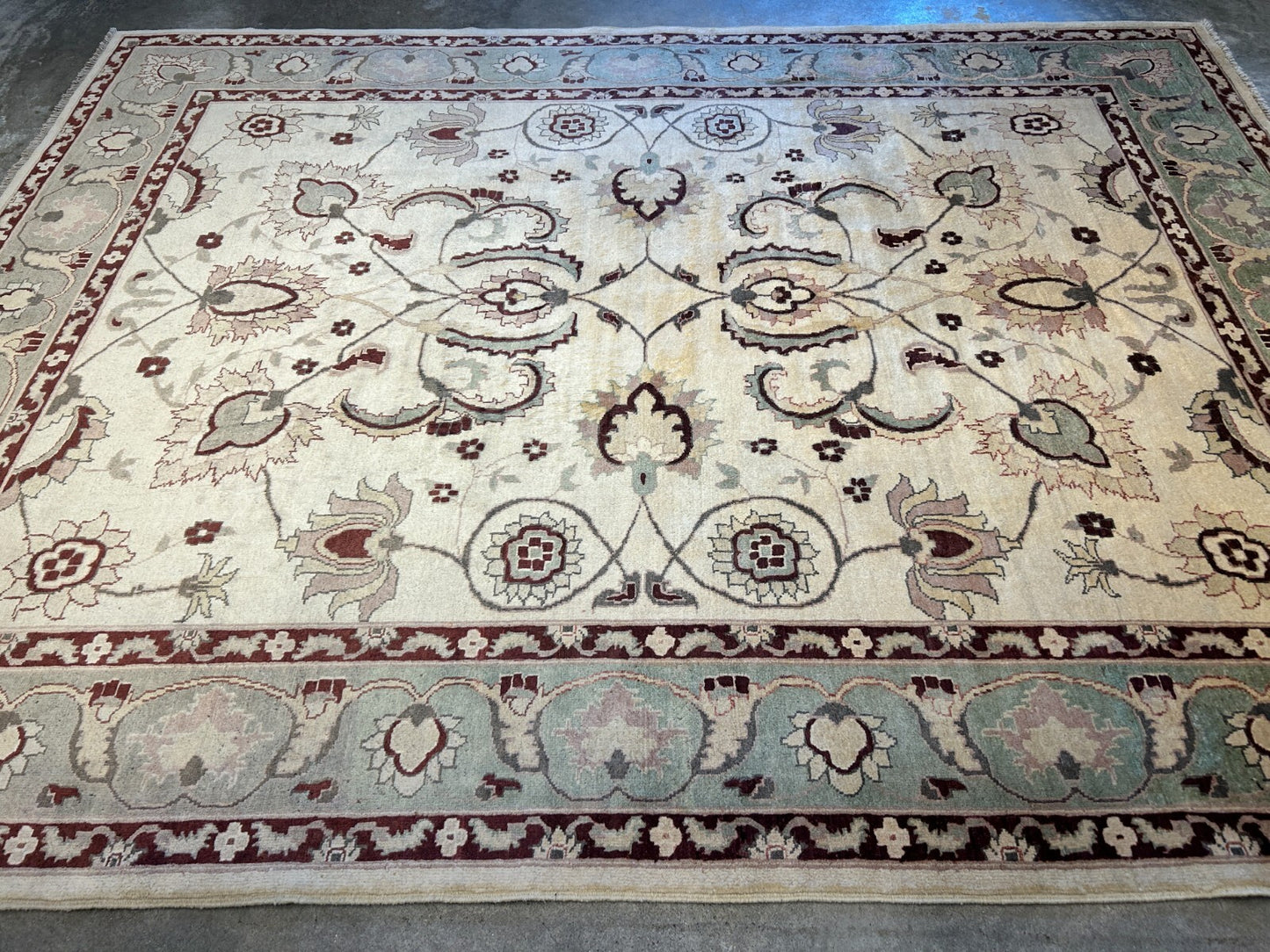 7'1"x9'1" Hand-Knotted 100% Wool Pile Indian Arut Carpet - Area Rug