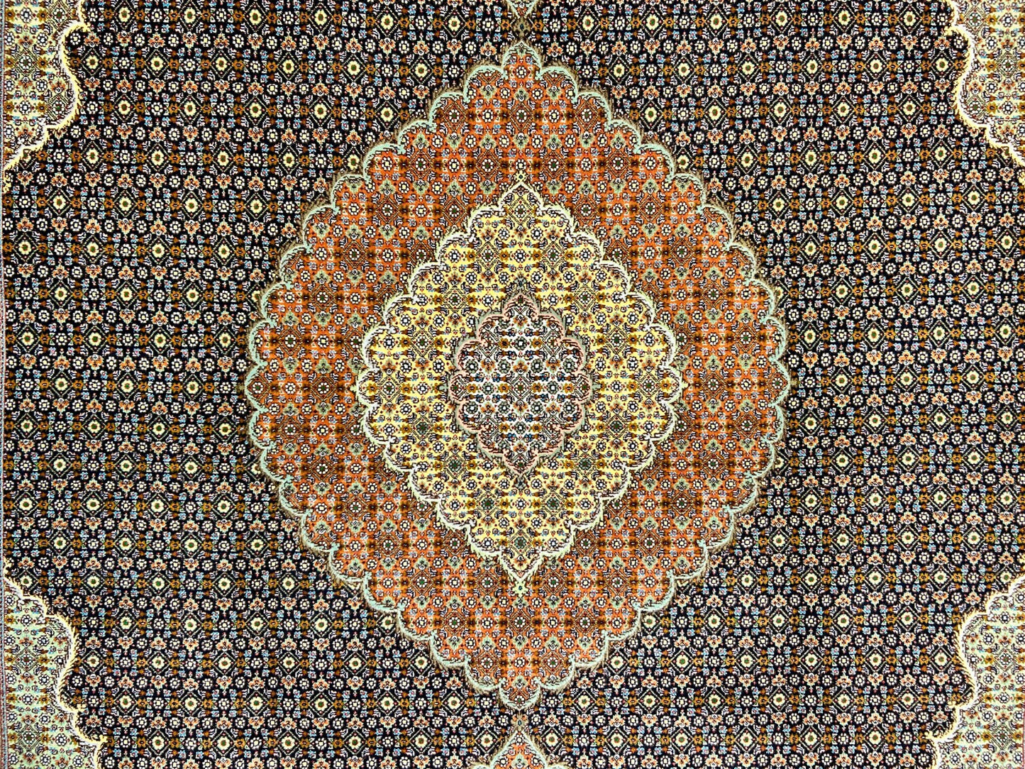 6'8"x10'2" Fine Hand-Knotted Wool & Silk Oriental Tabrize Rug - Area Carpet