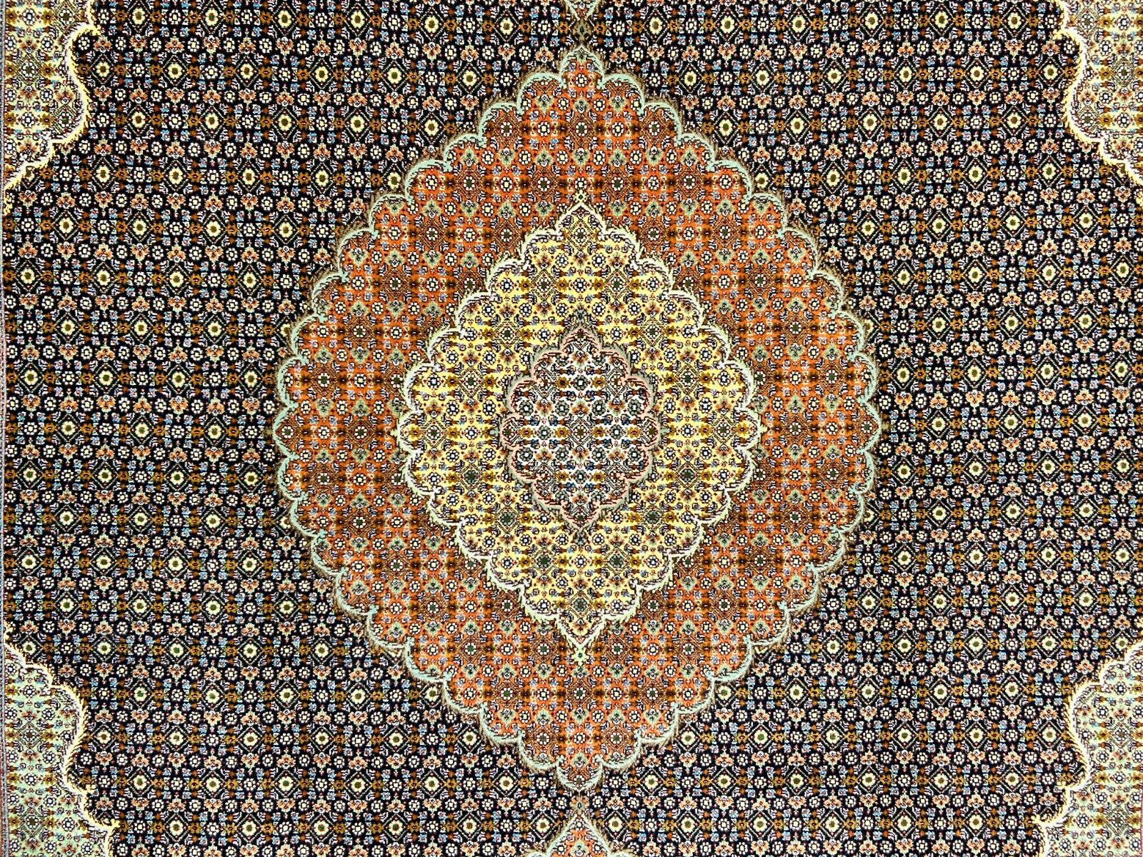 6'8"x10'2" Fine Hand-Knotted Wool & Silk Oriental Tabrize Rug - Area Carpet