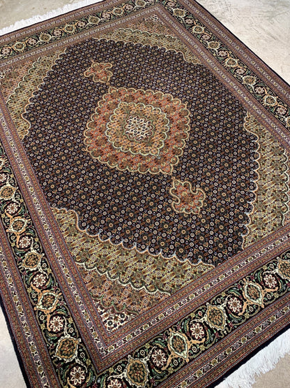 5'6"x6'6" Hand-Knotted Wool / Silk Tabrize Fish Area  Rug - Carpet