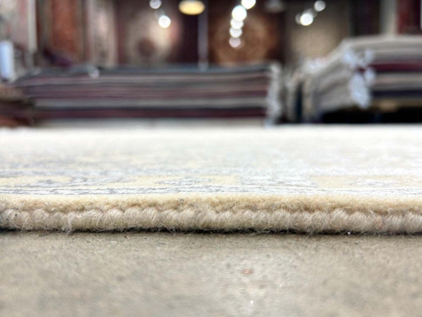 8' x 10'1" Hand-Knotted Silver 100% Wool Carpet - Indian All-Over Area Rug - 3D