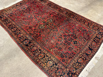 4'9"x6'3" Collector Antique Hand-Knotted 100% Wool Sarouke Rug