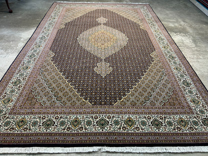 6'10"x10'5" Fine Hand-Knotted Wool & Silk Blend Tabrize Mahi Carpet - Area Rug