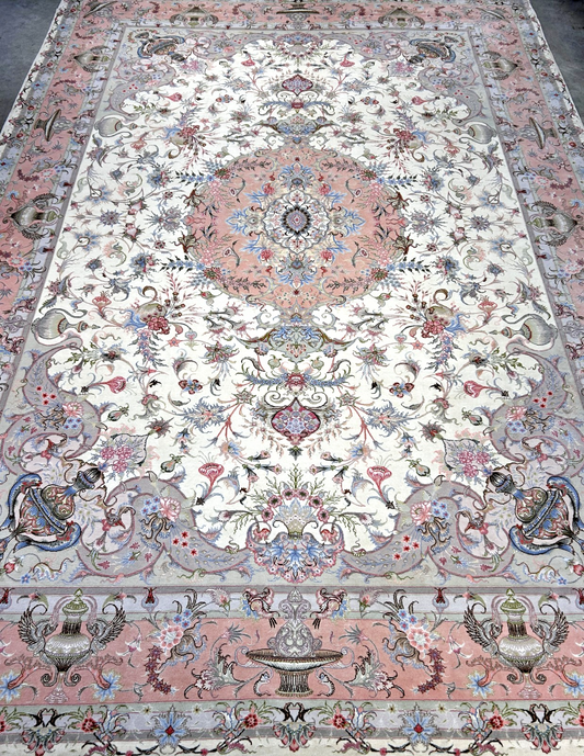 8'3"x11'7" Extremely Fine Hand-Knotted Wool & Silk Tabrize Area Rug - Signed