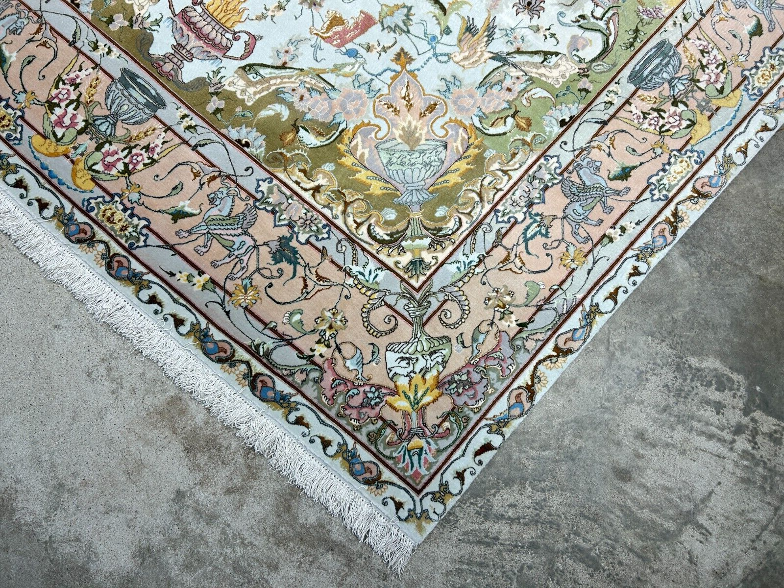 6'8"x10' Very-Fine Hand-Knotted Wool & Silk Blend Tabrize Carpet - Area Rug