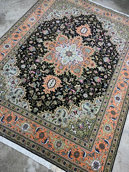 4'11"x6'6" Very Fine Hand-Knotted Wool & Silk Blend Tabrize Area Rug