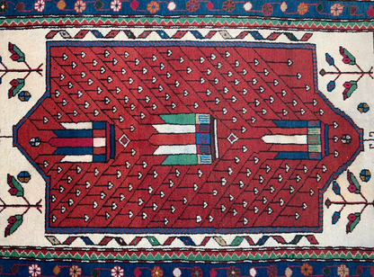 3'5"x4'9'' Hand-Knotted 100% Wool Pile Hamadane Area Rug - Carpet