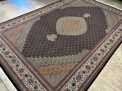 6'8"x10' Fine Hand-Knotted Wool & Silk Oriental Tabrize Rug - Area Carpet