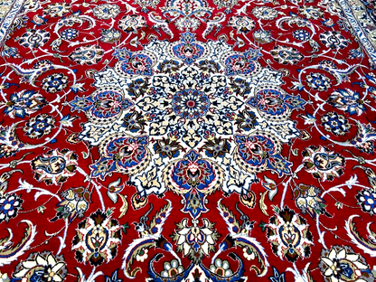 6'9"x10'3" Extra-Fine Hand-Knotted Wool & Silk Blend Isfahane Carpet - Area Rug