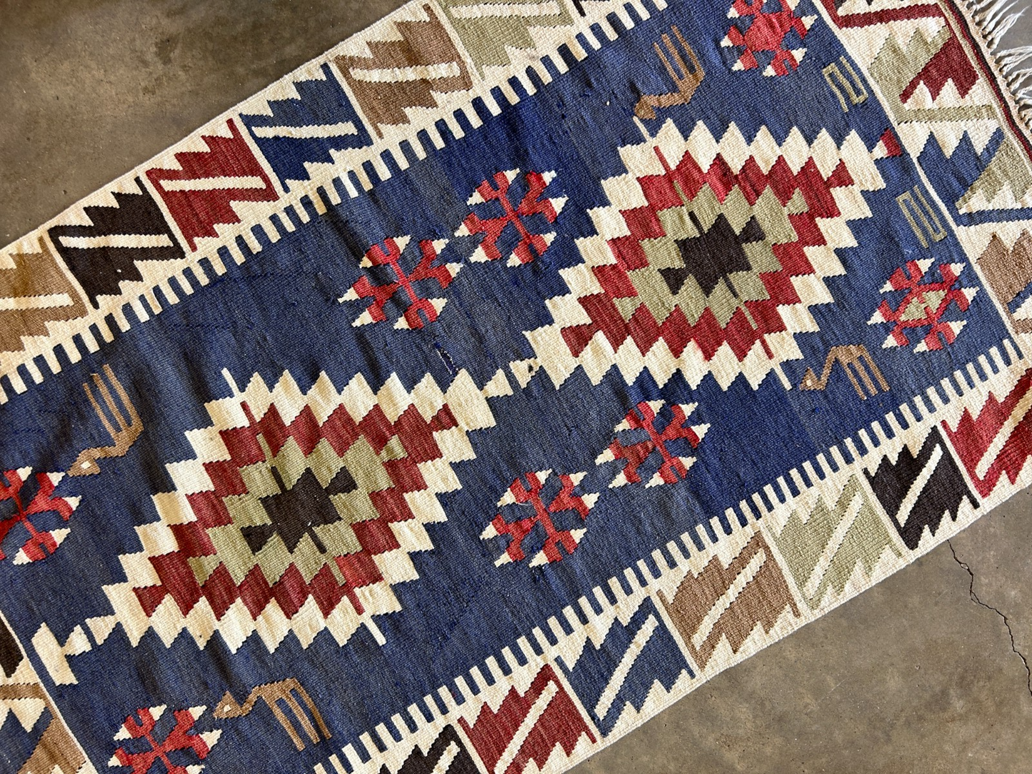 3'2x5'4" Hand-Knotted 100% Wool Flat-Weave Turkish Rug