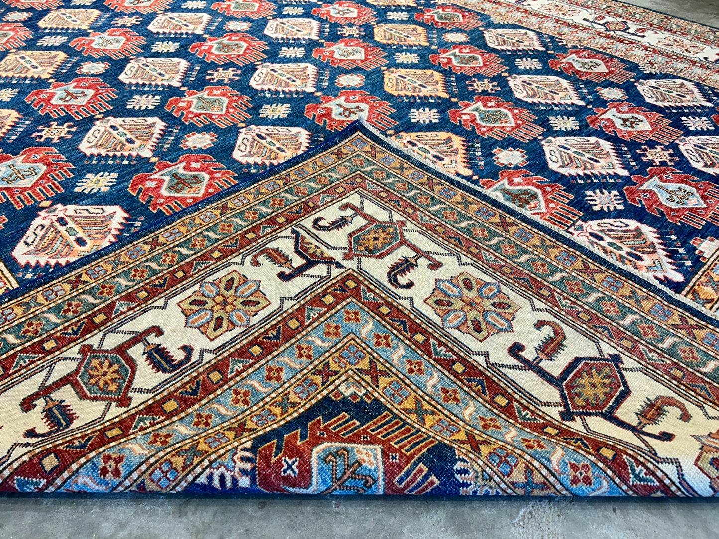 8'9"x11'11" Hand-Knotted 100% Wool Pile Kazak Design Carpet - Area Rug