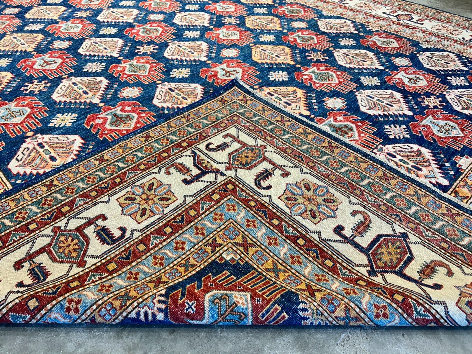 8'9"x11'11" Hand-Knotted 100% Wool Pile Kazak Design Carpet - Area Rug