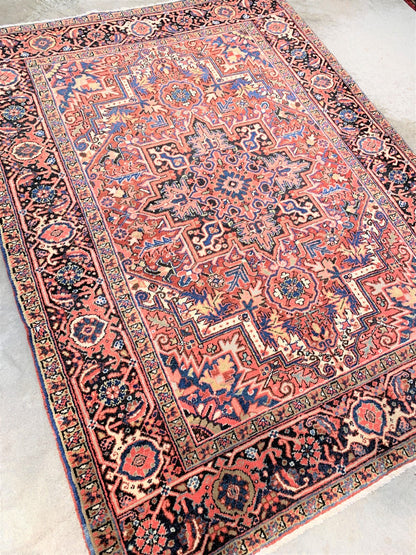 4'8" x 6'5" Hand-Knotted 100% Wool Pile Herize Area Rug - Area Carpet