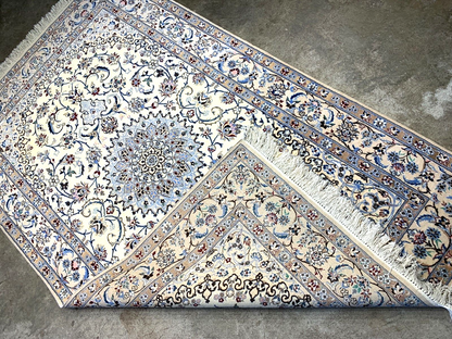 4'x6'6" Fine Hand-Knotted Wool & Silk Blend Naine Carpet - Area Rug