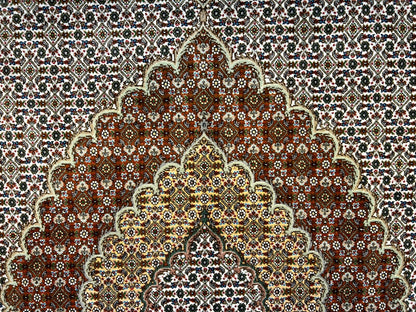 6'8"x10' Fine Hand-Knotted Wool & Silk Oriental Tabrize Rug - Area Carpet