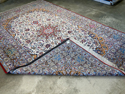 7'x10'8" Fine Hand-Knotted Wool & Silk Blend Isfahane Carpet - Area Rug