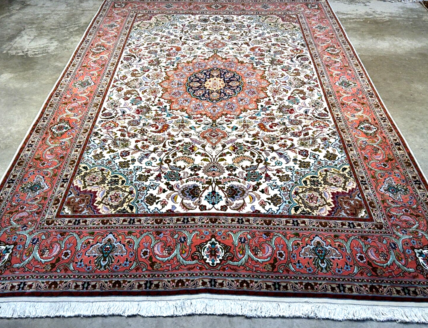 7'0"x10'8" Fine Hand-Knotted Wool & Silk Blend Tabrize Carpet - Area Rug
